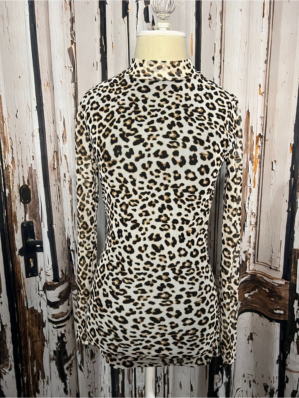 Sheer LEOPARD PRINT Long Sleeve Mock Neck Top